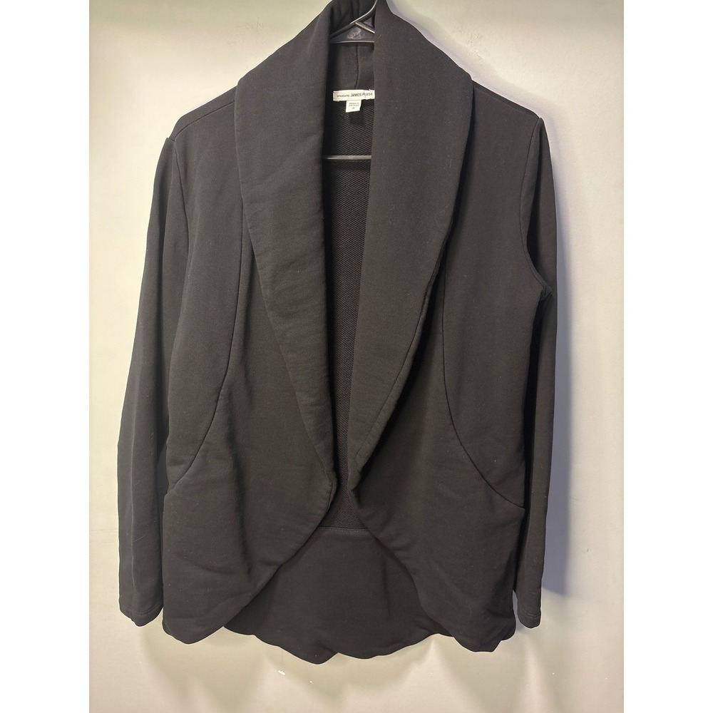 James Perse Standard Black Cotton Shawl Collar Sweatshirt Jacket WOY2848CU Large